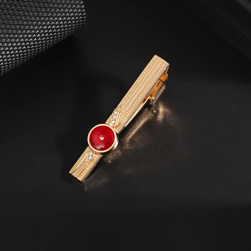 Gold Copper Tie Clip with Red Rhinestone