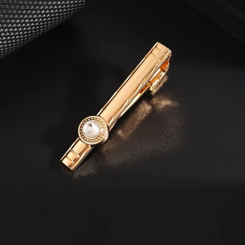 Gold Copper Tie Clip with Clear Rhinestone