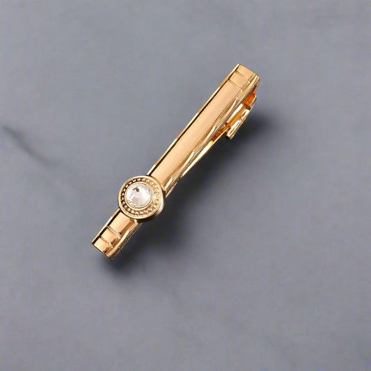 Gold Copper Tie Clip with Clear Rhinestone